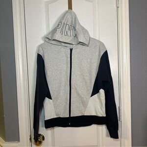 Victorias Secret Pink Womens Hoodie Black Gray Heathered Long‎ Sleeve Zip XS